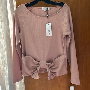 Molly Bracken Powder Pink Knitted Bow Top Size S/M